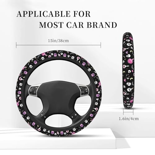 Gothic Bat Elastic Stretch Steering Wheel Cover 15 inch, Car Accessories Cover for Women Men, Breathable Anti-Slip - color: D03100154