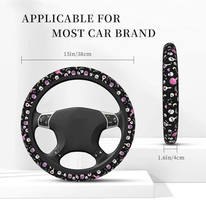 Gothic Bat Elastic Stretch Steering Wheel Cover 15 inch, Car Accessories Cover for Women Men, Breathable Anti-Slip - color: D03100154