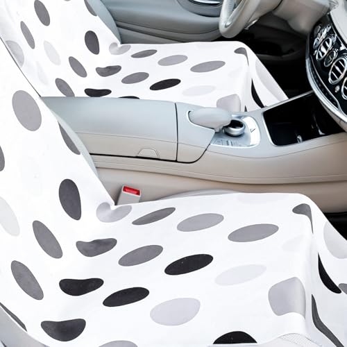 Hahafelt 2 Pack Car Seat Towel Covers with Storage Bag, 63 x 32 Inch Universal Non Slip Waterproof Sweat Protector for Car Truck, Gym Swimming Running, Machine Washable (Black and Gray Dots) - style: Black and Gray Dots