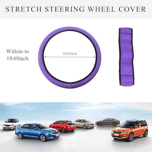 Yourkar Elastic Steering Wheel Cover, 15"×15" Comfy Breathable Stretch Steering Wheel Protector, Ice-Silk Cloth Polyester Steering Wheel Cover for Men Women, Car Accessories (Purple) - color: Purple