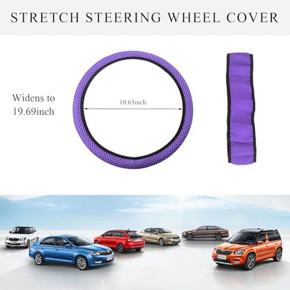 Yourkar Elastic Steering Wheel Cover, 15"×15" Comfy Breathable Stretch Steering Wheel Protector, Ice-Silk Cloth Polyester Steering Wheel Cover for Men Women, Car Accessories (Purple) - color: Purple