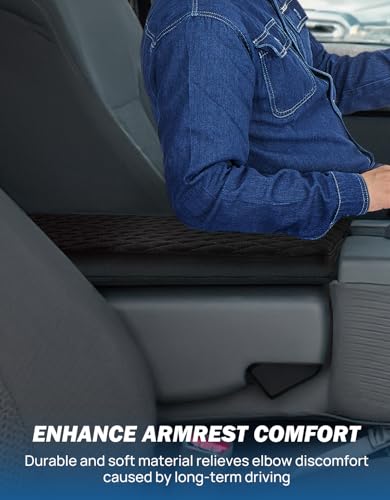 JOYTUTUS Center Console Cover Compatible with 2011-2016 Ford F250 F350 F450, 2011-2014 F150 with Jump Seat Console, Leather Armrest Cover Center Console Cushion (Jump Seat Only) - size: Jump Seat Console 11-14 F150 & 11-16 F250+, style: D: Black Leather
