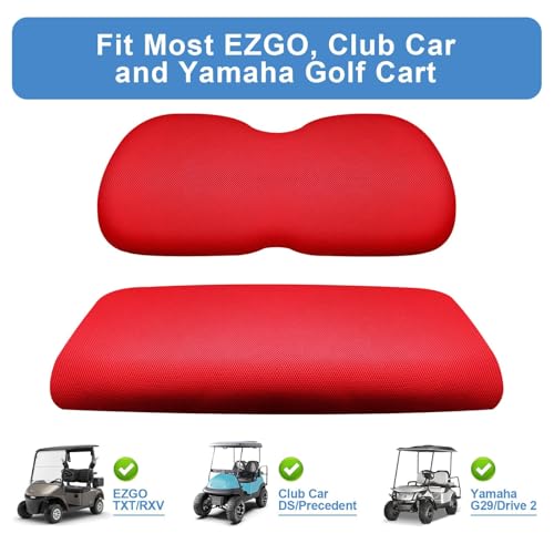 Universal Golf Cart Seat Covers Set for EZGO TXT/ RXV, Club Car DS/ Precedent, Yamaha G29/ Drive 2 Front Seats, Durable Breathable Bench Seat Covers Washable Polyester Mesh Cloth Without Log, Red - color: Red