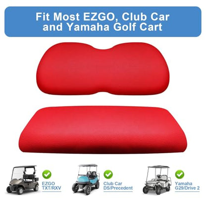 Universal Golf Cart Seat Covers Set for EZGO TXT/ RXV, Club Car DS/ Precedent, Yamaha G29/ Drive 2 Front Seats, Durable Breathable Bench Seat Covers Washable Polyester Mesh Cloth Without Log, Red - color: Red
