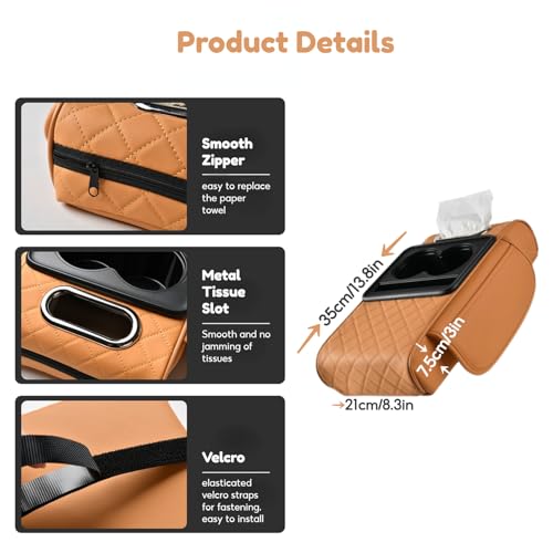 Car Center Console Pad Leather Armrest Pad w/Cup Holder, Tissue Box Slot, Side Bag, Phone Slot for Car Sedans (Quilted, Black-Red) - color: Black-Red, style: Quilted