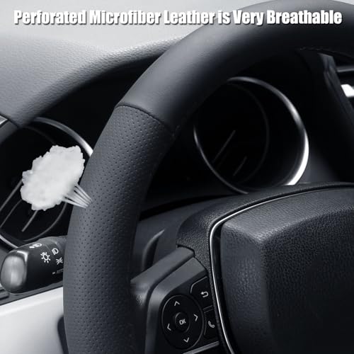 Steering Wheel Cover Standard Size 14.5-15 inch, Non-Slip Car Wheel Cover Protector, Non-Folding Packaging, Microfiber Leather, Black
