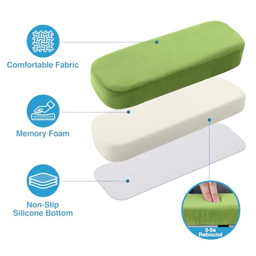 Smiry Ergonomic Office Chair Armrest Pads, Memory Foam Arm Rest Covers, Non-Slip Armrest Cushion with Adjustable Buckles and Straps, Elbow Relief for Desk, Gaming & Wheelchair (Green, Set of 2) - color: Green
