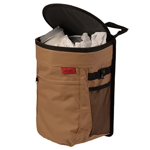 Lusso Gear Spill-Proof Car Trash Can - Easy to Clean Hanging Garbage Bin - Leak-Proof Lid, Removable Liner, Waterproof - Keeps Truck, SUV, Car, Minivan Clean & Odor Free - 2.5 Gallon Tan Car Trash Can - color: 1-Pack Tan, style: 2.5 Gal