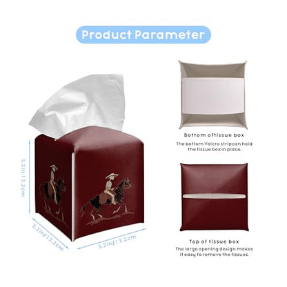 Skeleton Horse Rider 5.2-Inch Square PU Leather Tissue Box Cover – Rustic Gothic Rodeo Style, Hand-Stitched, Removable Liner, Bathroom, Bedroom, Living Room, Office Gift - color: Horse