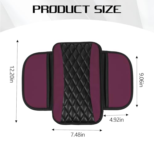 wuyaoyao Car Center Console Cover, 12.2"×7.5" Waterproof Leather Auto Armrest Cover Protector with Side Pockets, Stylish Comfortable Vehicle Arm Rest Box Cushion Pad, Car Accessories (Purple) - color: Purple