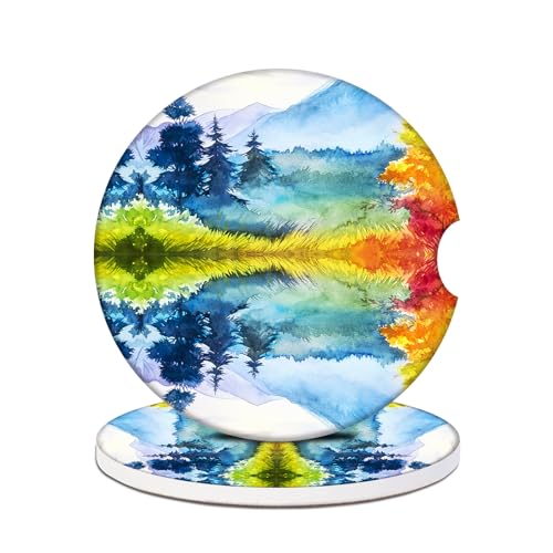 Car Cup Holders Coasters - Autumn Mountains Scenery Sunset Absorbent Ceramic Coaster, Drink Cup Holder Coasters, Auto Interior Accessories for Women & Men Pack of 2 - color: Autumn Mountains