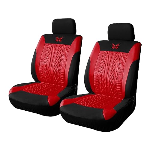 BESULEN Front Car Seat Covers, 2 Pack Butterfly Automotive Seat Protectors, Car Interior Accessories, Soft & Breathable, Premium Non-Slip Seat Covers for Van, SUV, Truck, Pickup (Red) - color: Red