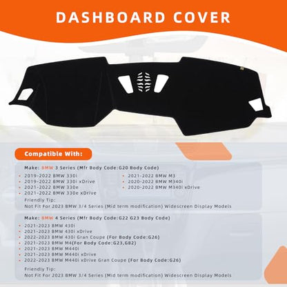 Dashboard Cover Dash Mat Fit for 2022-2020 B-MW 3 Series (G20 Body Code),330i 330e M340i xDrive M3 (Without HUD Models),Car Dash Board Mat Anti-Glare Carpet,Non-Slip Pad (Black) - color: Black, size: Fit 20-22 B-MW 3 Series- (Black)
