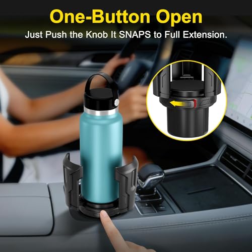 Cup Holder Expander (Adjustable Holder & Base, Auto-Fit Hold, One Button Open), Car Cup Holder Expander for Yeti, Hydro Flask, Nalgene, Owala, Bottles in 2.6"- 4.8" (Black, 2 Pack) - color: Black, size: 2 Pack