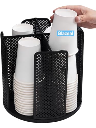 Rotatable Cup and Lid Organizer with 4 Compartments, Coffee Cup Dispenser for 5-16 oz Paper Cup Storage Organizer for Home Countertop Bathroom Kitchen Coffee Shop Restaurant Bar Office