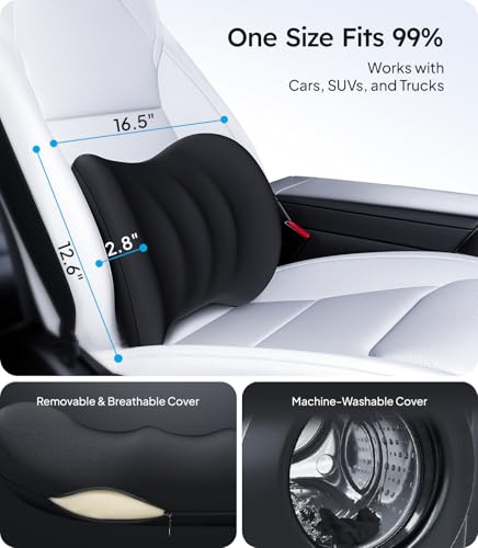 2026 Lumbar Support Pillow for Car [Ergonomic Design, Pressure Relief] Back Cushion for Driving Seat, Back Support Pillow for Car-Office Chair, Fits All Vehicles (Black 1-Pack)