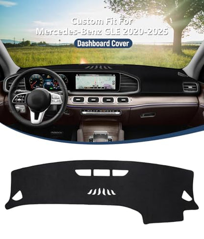 BIBLOZ Dash Cover Mat for Mercedes Benz 2020-2024 2025 2026 GLE Model GLE350 GLE450 GLE450e GLE580 GLE53 GLE63 Accessories Black Flannel Interior Trim Car Dashboard UV Sun (No HUD) - size: 2020-2025 GLE
