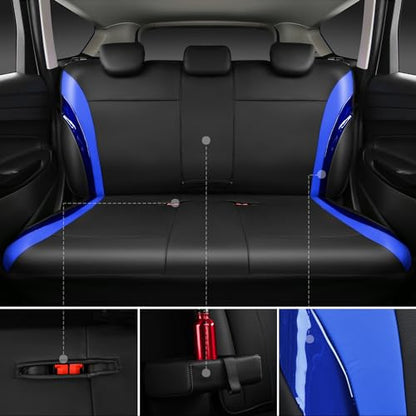 CAR PASS Jelly Leather Car Seat Covers Full Set,Waterproof Faux Leather Automotive Seat Covers for Cars,Airbag Compatible,Sporty Universal Fit for SUV,Van,Sedan,Truck(Black and Blue) - color: Black Blue