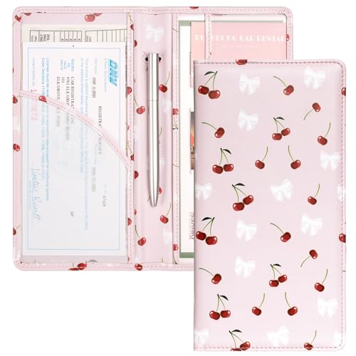 Mymazn Car Registration and Insurance Holder, PU Leather Glove Box Car Organizer with Magnetic Closure for Driver's License & Essential Documents (Pink Cherry) - color: Pink Cherry