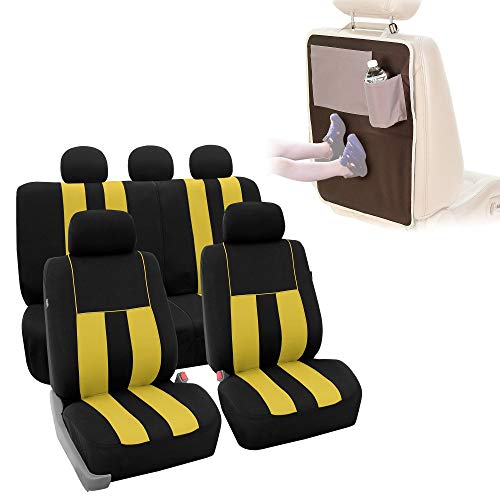 FH Group Car Seat Cover Full Set Striking Striped Car Seat Covers with Front Seat Covers and Rear Split Bench, Universal Fit Interior Accessories for Cars, Trucks, and SUVs – Black - color: Black, size: Front Set