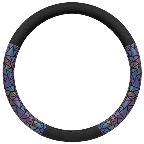 BDK Geometric Prism Sparkle Glitter Steering Wheel Cover - Car Steering Wheel Cover for Women with Shiny Holo Bling Accents, Fits Most Car Truck Van SUV Wheel Sizes 14.5 to 15 inch - color: Geometric Prism
