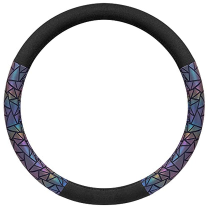 BDK Geometric Prism Sparkle Glitter Steering Wheel Cover - Car Steering Wheel Cover for Women with Shiny Holo Bling Accents, Fits Most Car Truck Van SUV Wheel Sizes 14.5 to 15 inch - color: Geometric Prism