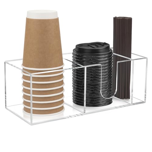 Acrylic Coffee Cup Holder for Countertop, 3-Slot Coffee Bar Organizer for Cups Lids Straws, Clear Coffee Station Organizer for Coffee Bar Accessories - color: Clear