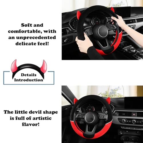 Cute Devil Car Steering Wheel Cover Non-Slip Plush Steering Wheel Covers Protector for Women Girls, Car Interior Accessories, Universal Fit 15 Inch, Purple