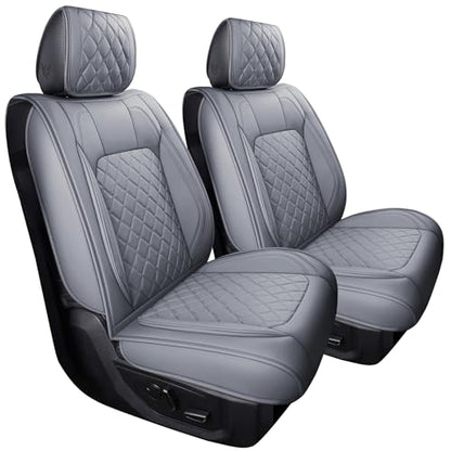 Aierxuan Dodge Ram Car Seat Covers Front Pair Waterproof Leather Custom Fit 2009-2026 1500/2500/3500 Crew Quad Regular Cab Truck Pickup Compatible with Airbag(2 PCS Front/Grey) - color: 2 PCS Front/Grey