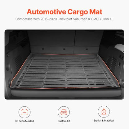 VEVOR Cargo Mat Compatible with Chevrolet Suburban & GMC Yukon XL 2015-2020, Precise Fit Trunk Mat for SUVs, TPE Trunk Protector Replacement, Black (1PCS) - style: Chevy Suburban/GMC Yukon XL 2015-2020