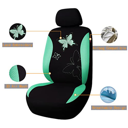 Flying Banner Butterfly car seat Covers ful Set Fashion Universal Lady Woman Female Rear Bench Split Colorized (Mint Green, Full Set - Lace) - color: Mint Green Lace, size: Full set