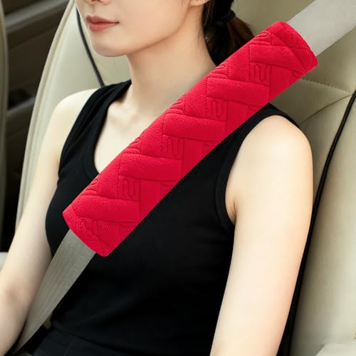 2-Pack Soft Seat Belt Covers Universal Car Shoulder Pad Cushions with Braid Pattern for Comfortable Driving & Bag Strap Protection Red - color: Red