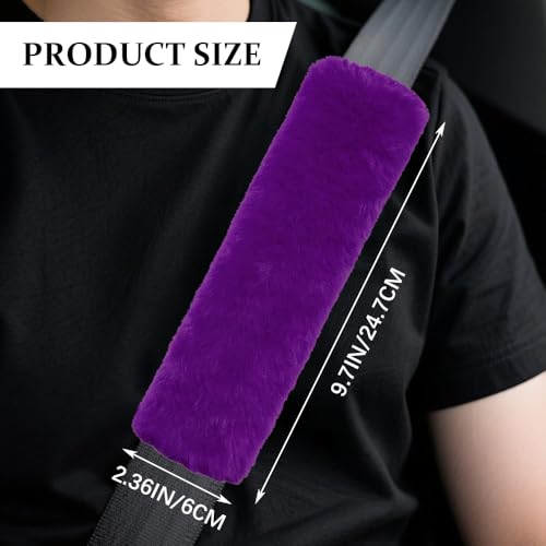 2PCS Car Seat Belt Cover Pads, Fluffy Car Seatbelt Covers, Soft & Comfortable Plush Seat Belt Cushion Protects Shoulder, Auto Safety Belt Strap Cover to Protect Your Neck (Purple) - color: Purple