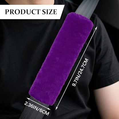 2PCS Car Seat Belt Cover Pads, Fluffy Car Seatbelt Covers, Soft & Comfortable Plush Seat Belt Cushion Protects Shoulder, Auto Safety Belt Strap Cover to Protect Your Neck (Purple) - color: Purple
