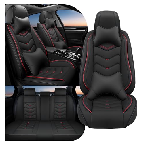Car Seat Covers Fit for RAM 2012-2026, Stylish Sport Seat Covers, Waterproof Wear-Resistant Premium Nappa Leather Car Seat Covers.(Full Set with Pillow/Black) - color: Black, size: Luxury 5 Seats