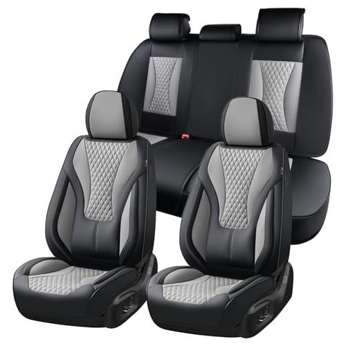 Coverado Waterproof Nappa Leather Car Seat Covers, Automotive Fullset Seat Covers, 5 Seat Car Seat Cushion & Protector, Black&Gray Front and Rear Covers Universal Fit for Most Cars, SUVs, Trucks - color: Black&Gray, size: FullSet