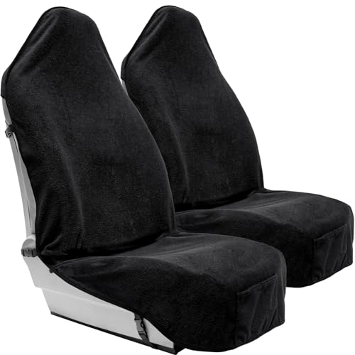 Season Guard Towel Seat Cover, Waterproof Car Seat Protectors for Gym, Workout & Active Lifestyle, Universal Fit for Car SUV Truck Van, Non-Slip 3 Strap Design, Machine Washable, 2 Pack Black - color: 2pcs Front Black