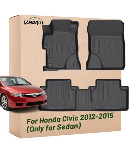 Car Floor Mats Replacement for Honda Civic Sedan & Sedan Si 2012-2015 (Not for Coupe) Heavy Duty Liner Custom Fit All Weather Protection Carpets Coverage Waterproof Durable Odorless