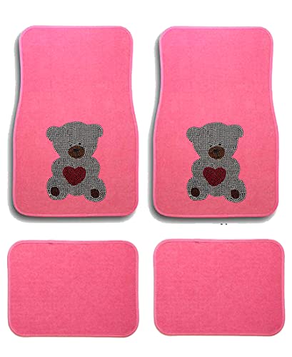 Universal Fit Front/Rear 4-Piece Full Set Crystal Bling Rhinestone Design Studded Carpet Car SUV Truck Pink Floor Mats - 4 Pcs Set (Bear-Pink) - color: Bear-Pink