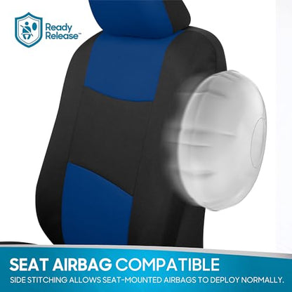 BDK PolyPro Car Seat Covers Full Set in Blue on Black, Front and Rear Split Bench Seat Covers for Cars, Easy to Install Car Seats Cover Set and Accessories for Auto Trucks Van SUV - Blue - color: Blue