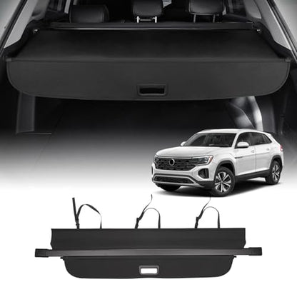 Powerty Retractable Cargo Cover for 2018-2024 VW Atlas(NOT for Cross Sport), Canvas Texture Trunk Cover Privacy Screen Rear Security Shade for Volkswagen Atlas Accessories(with Extented Cover) - size: 2018-2024 | VW Atlas