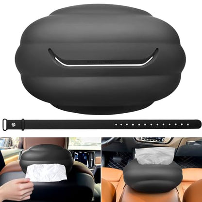 Car Tissue Holder, Silicone Tissue Box Napkin Holder with Adjustable Band,Universal Car Tissue Tube Organizer Perfect for Trucksr Armrest Box,Backseat Holder (Black)