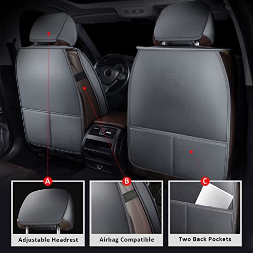 Car Seat Covers Full Set - Leather Seat Covers Grey Breathable Vehicle Cushion Cover Fit for Most Sedan, Truck and SUV (Gray) - color: Gray, size: 5PCS Full Set