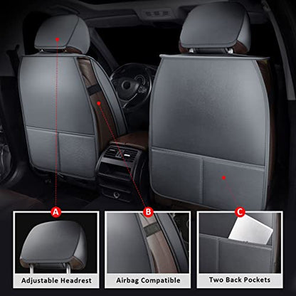 Car Seat Covers Full Set - Leather Seat Covers Grey Breathable Vehicle Cushion Cover Fit for Most Sedan, Truck and SUV (Gray) - color: Gray, size: 5PCS Full Set