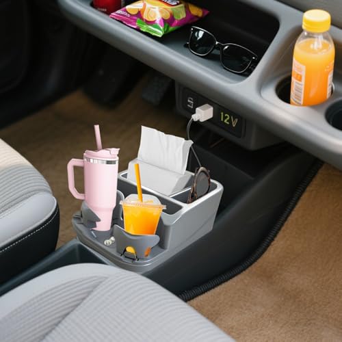 Car Center Console with Adjustable Cup Holders, Universal Center Console Organizer for Truck, Cars, Minivans, Suvs, Truck Floor Console, Bench Seat Center Console (Gray) - color: Gray