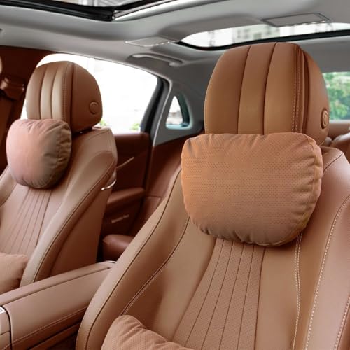 2 Pcs Car Headrest Neck Pillow for Driving,Universal Premium Suede Leather Soft and Comfortable Headrest,Three Gears of Height Adjustment Car Seat Headrest Pillow Car Interior Accessories - color: Bmw Cognac