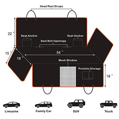Dog Car Seat Cover, Waterproof Nonslip Pet Seat Cover for Back Seat with Storage Pockets Mesh Visual Window, Heavy Duty Scratchproof Pet Dog Seat Cover Hammock for Cars Trucks and SUVs