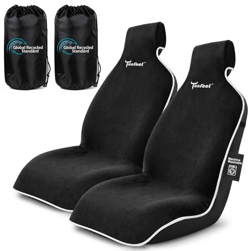 Car Seat Cover Towel 2PCS, 1200g Ultra-Thick Absorbent Terry Cloth Seat Protector for Post-Gym Sweat & Beach,Universal Fit for Sedans SUV Trucks,Machine Washable Interior Protection (Black) - color: Black-New, size: Front-2pcs