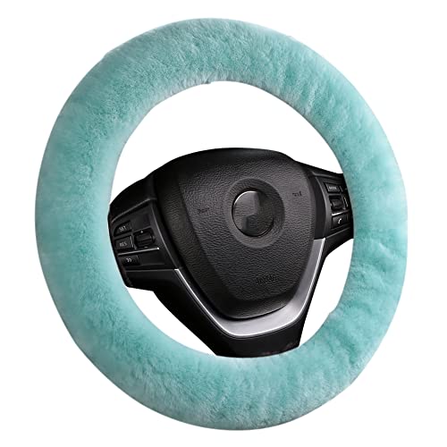 Fuzzy Sheepskin Car Steering Wheel Cover for Women Girls Men-Fluffy Wool Soft Wrap Protector for Luxury Universal Auto14 1/2-15 1/2inchs, Girly Cute,Comforting Luxurious (Mint Green) - color: Mint Green