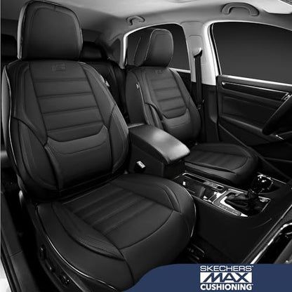 Skechers MAX Cushioning Seat Covers,Memory Foam Leather Car Seat Covers,Waterproof Car Seat Protector Front Seats,Car Seat Cushion Airbag Automotive Universal Fit for Most Cars,Vans,Trucks,SUV,Black